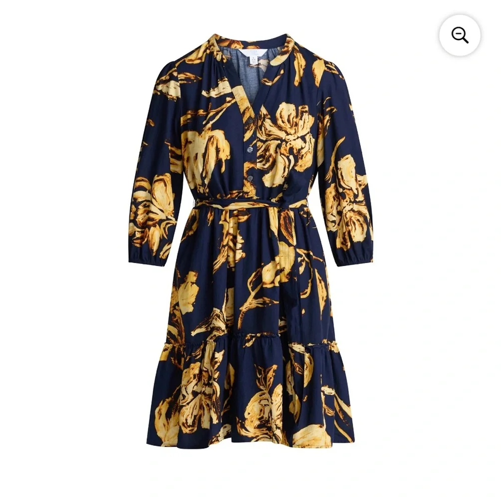 Floral Print Navy and Yellow Dress - Picture 5 of 7